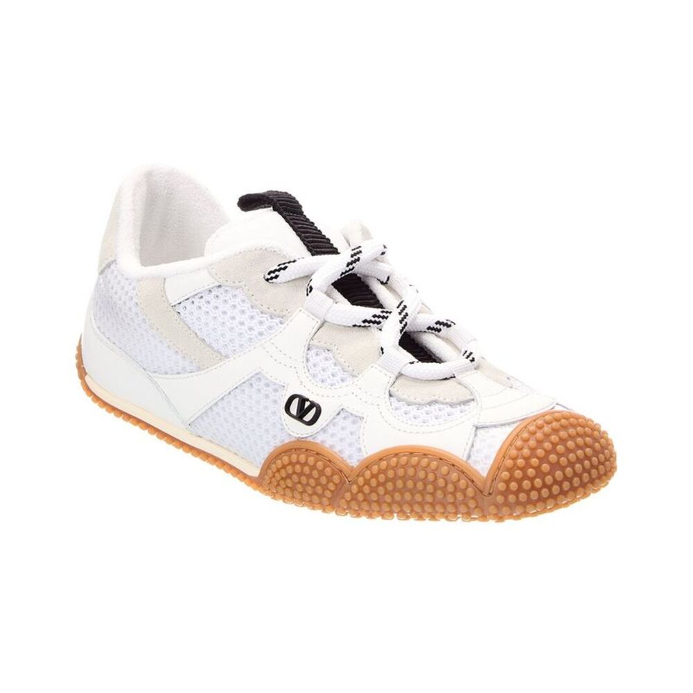 Valentino Amphibia Leather & Cnavas Sneaker, White